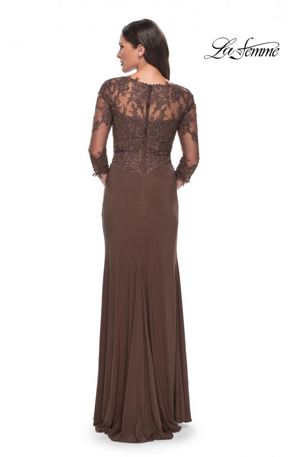 Picture of: Lace and Net Jersey Gown with Illusion Sleeves in Navy, Style: 30384, Detail Picture 4