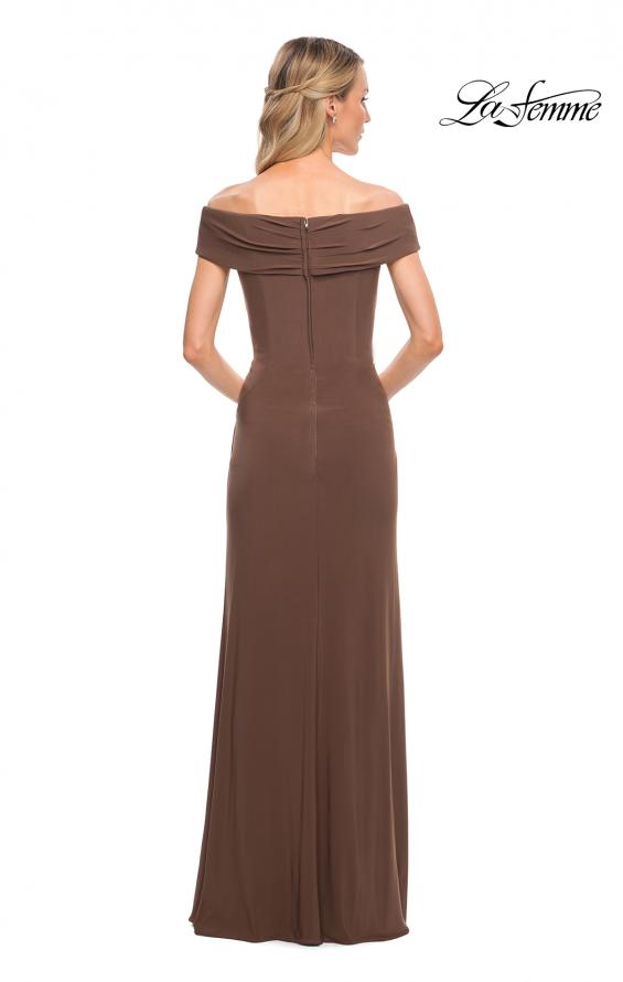 Picture of: Off The Shoulder Jersey Dress with Ruching in Cocoa, Style: 27959, Detail Picture 6