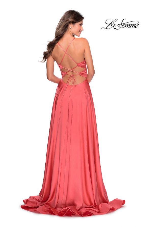 Picture of: Elegant Satin Prom Gown with Empire Waist in Coral, Style: 28571, Back Picture