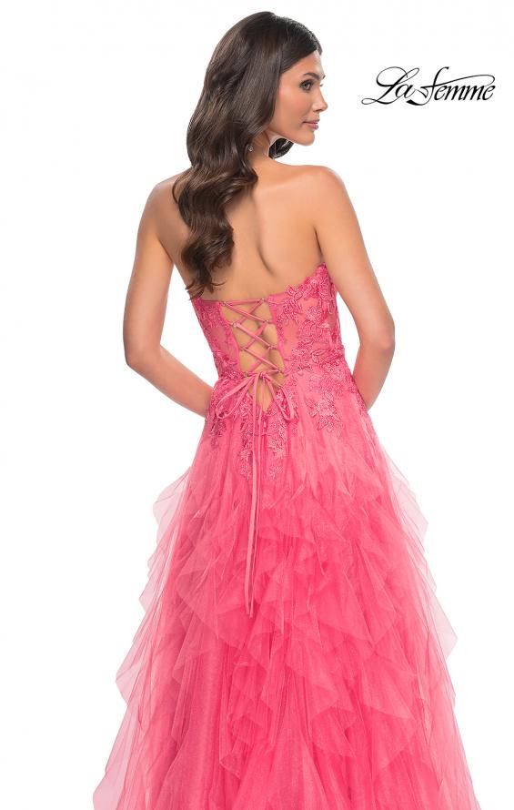 Picture of: A-Line Ruffle Tulle Prom Dress with Lace Bustier Bodice in Orange, Style: 32286, Detail Picture 2