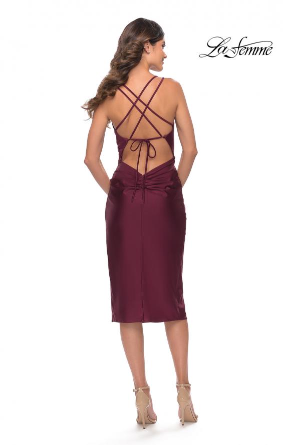 Picture of: Jersey Midi Dress with Slit and Wrap Style Ruching in Dark Berry, Style: 30918, Detail Picture 6