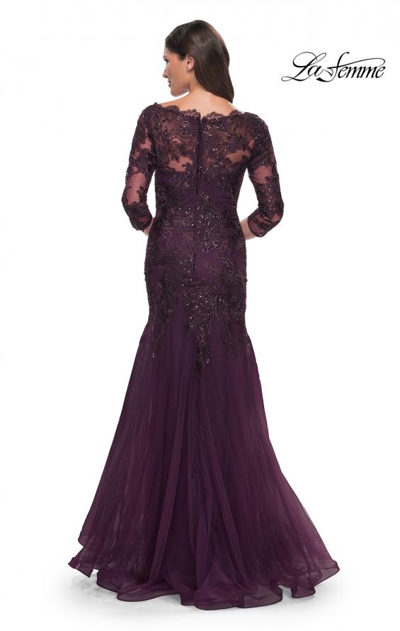 Picture of: Mermaid Tulle and Lace Dress with Scallop Detailed Neckline in Dark Berry, Style: 30823, Back Picture