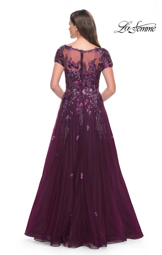 Picture of: A-line Gown with Unique Sequin Floral Applique in Dark Berry, Style: 31712, Back Picture