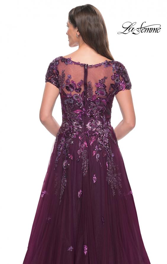 Picture of: A-line Gown with Unique Sequin Floral Applique in Dark Berry, Style: 31712, Detail Picture 2