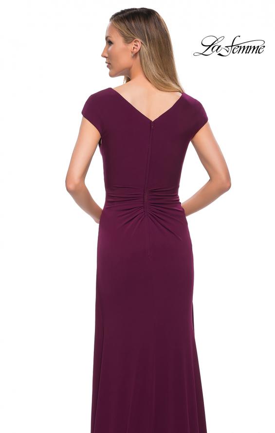 Picture of: Jersey Dress with Knot at Waist and Short Sleeves in Dark Berry, Detail Picture 4