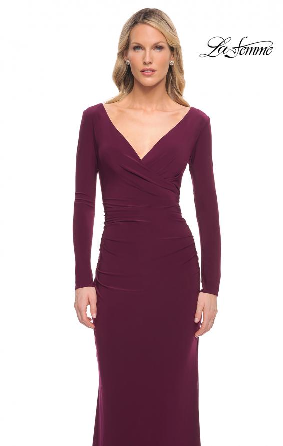 Picture of: Long Sleeve Jersey Evening Dress with Ruching in Dark Berry, Detail Picture 5