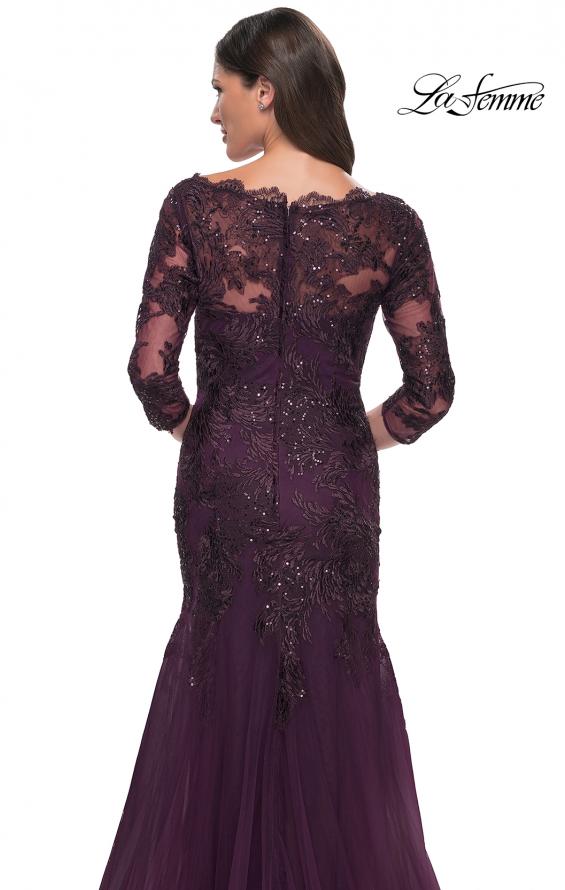 Picture of: Mermaid Tulle and Lace Dress with Scallop Detailed Neckline in Dark Berry, Style: 30823, Detail Picture 5