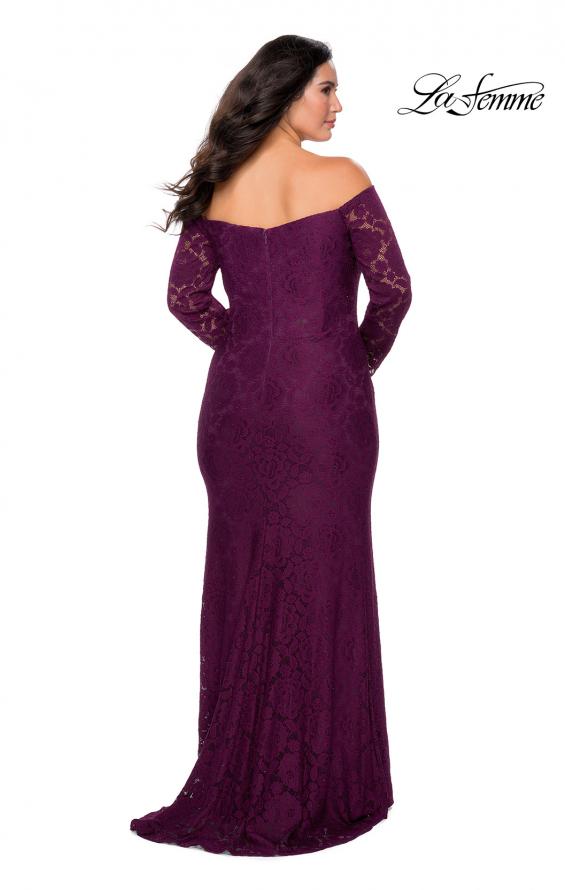Picture of: Long Sleeve Off The Shoulder Lace Plus Size Dress in Burgundy, Style: 28859, Back Picture