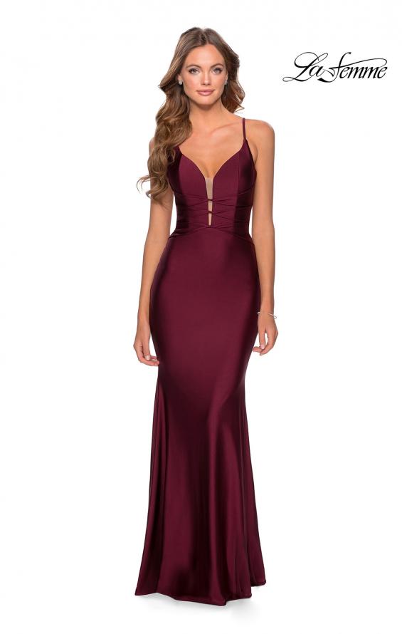 Picture of: Long Prom Dress with Knotted Detail and Lace Up Back in Burgundy, Style: 28574, Detail Picture 8