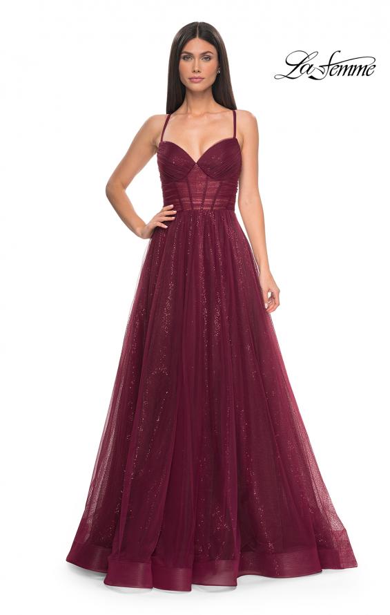 Picture of: A-Line Prom Dress with Sequin Lining and Illusion Top in Dark Berry, Style: 31986, Detail Picture 9