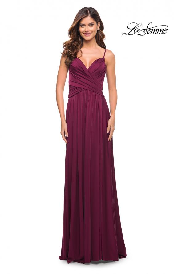 Picture of: Elegant Criss-Cross Ruched Bodice Jersey Dress in Dark Berry, Style: 30571, Detail Picture 12