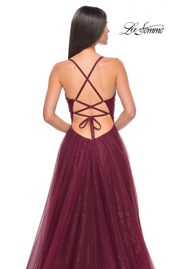 Picture of: A-Line Prom Dress with Sequin Lining and Illusion Top in Dark Berry, Style: 31986, Detail Picture 12