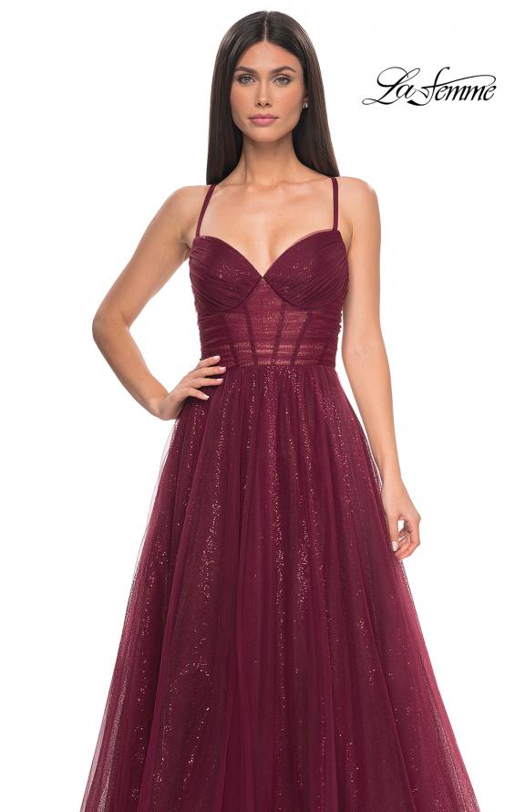 Picture of: A-Line Prom Dress with Sequin Lining and Illusion Top in Dark Berry, Style: 31986, Detail Picture 14