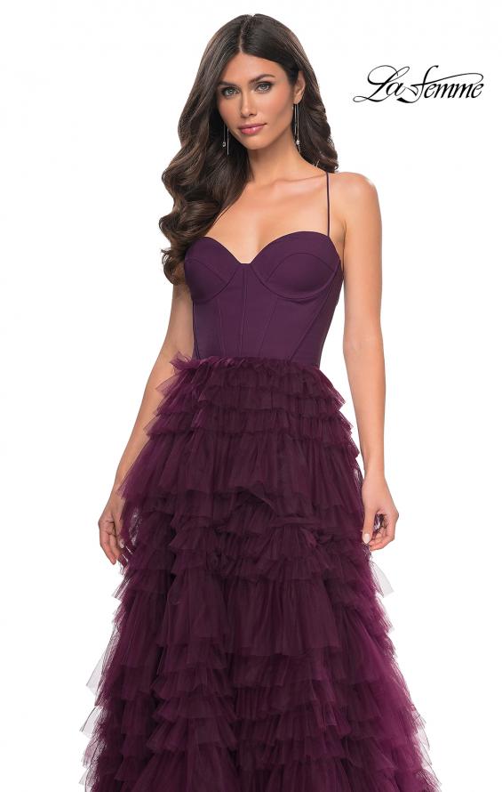 Picture of: Ruffle Tulle A-Line Dress with Satin Bustier Top in Purple, Style: 32071, Detail Picture 15