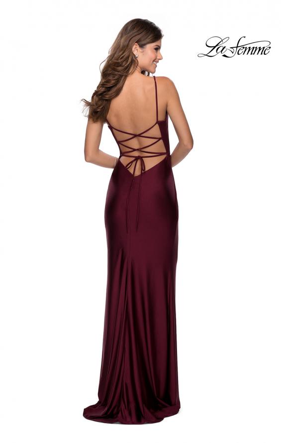Picture of: Ruched Jersey Prom Dress with Tie Up Back in Burgundy, Style: 28421, Back Picture