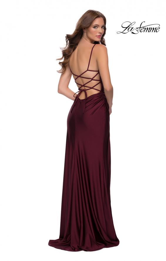 Picture of: Jersey Dress with Square Neckline and Ruching in Dark Berry, Style 29710, Back Picture