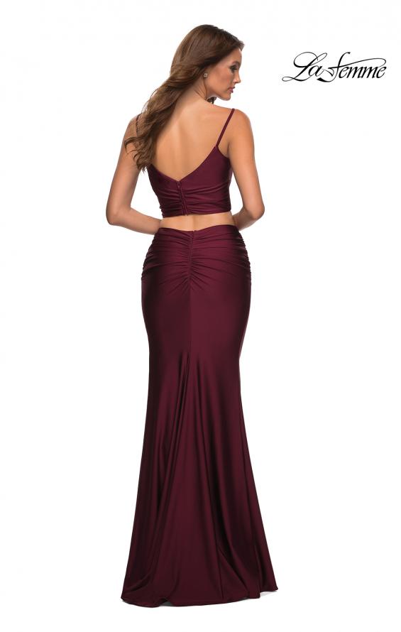 Picture of: Two Piece Jersey Long Prom Dress in Dark Berry, Back Picture