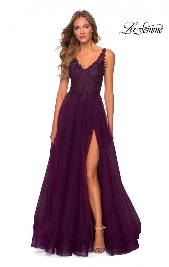 Picture of: Pretty A-line Prom Dress with Sheer Floral Bodice in Burgundy, Style: 28680, Detail Picture 2