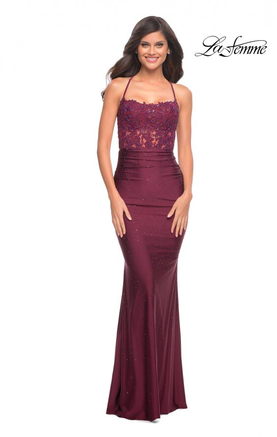 Picture of: Gorgeous Lace and Jersey Jewel Tone Prom Dress in Purple, Style: 30728, Detail Picture 2