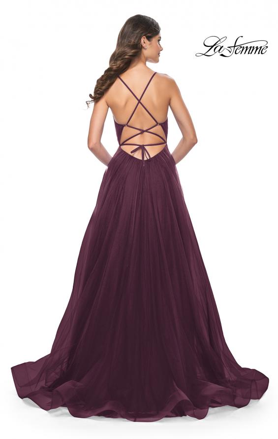 Picture of: A-Line Prom Dress with Illusion Ruched Bodice in Dark Berry, Style: 31457, Detail Picture 2