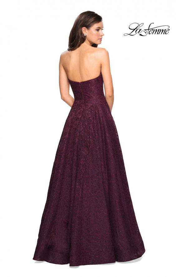 Picture of: A Line Lace Strapless Ball Gown in Burgundy, Style: 27284, Detail Picture 3