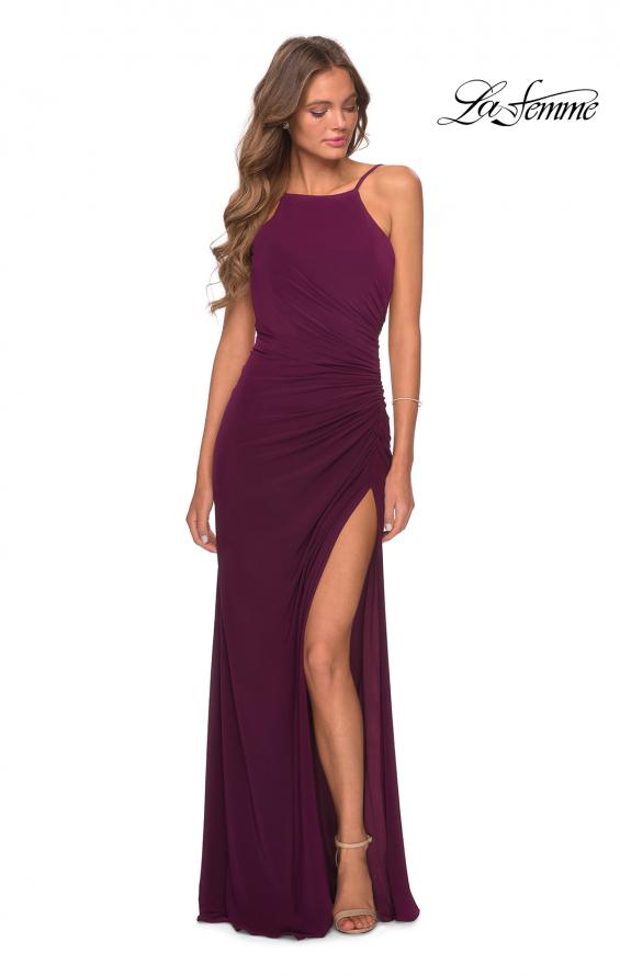 Picture of: Jersey Prom Dress with High Neck and Open Back in Burgundy, Style: 28302, Detail Picture 3