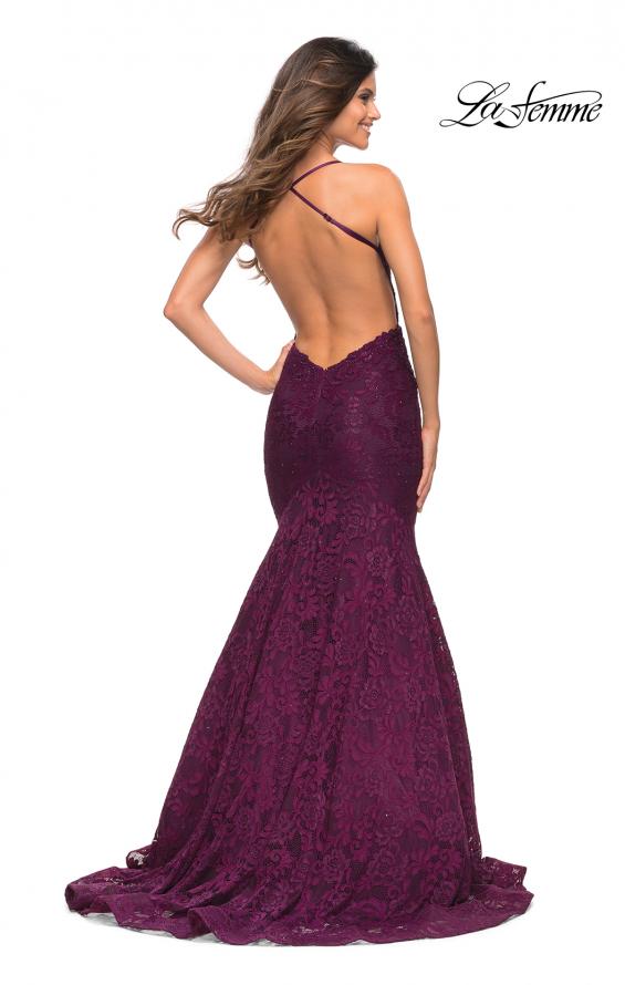 Picture of: Mermaid Lace Gown with Sheer Bodice and Open Back in Dark Berry, Detail Picture 4