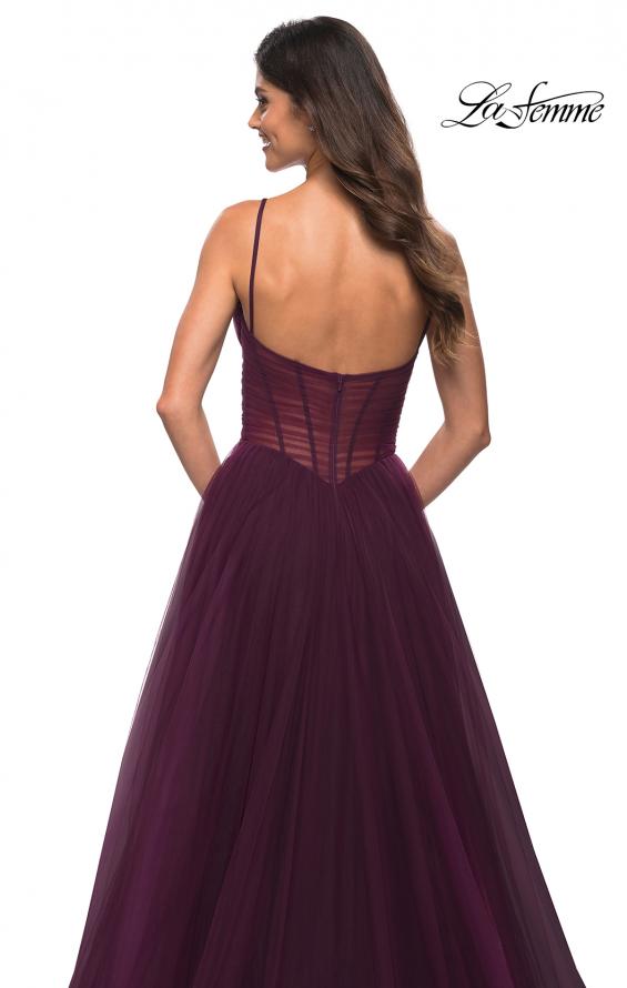 Picture of: Tulle A-line Prom Dress with Corset Sheer Bodice in Dark Berry, Detail Picture 5
