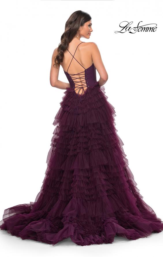 Picture of: Ruffle Tulle A-Line Dress with Satin Bustier Top in Purple, Style: 32071, Detail Picture 6