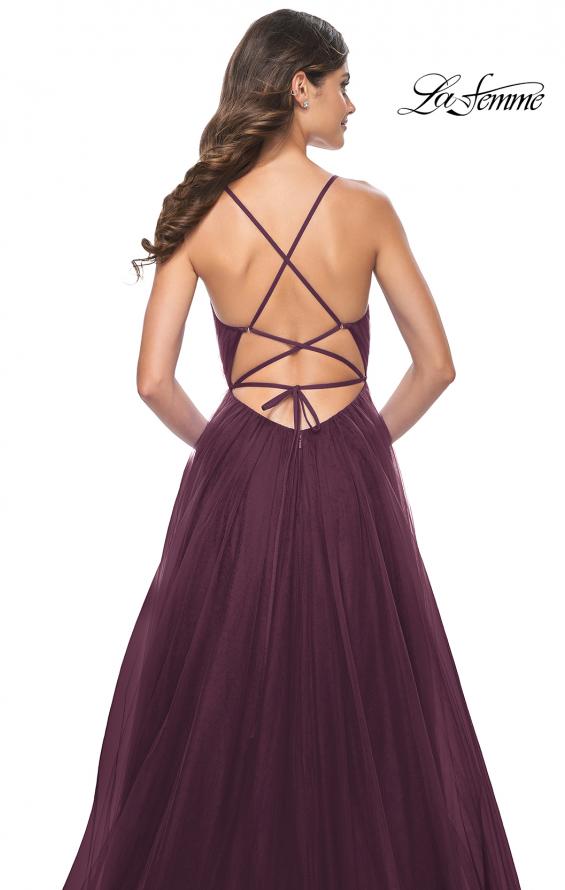 Picture of: A-Line Prom Dress with Illusion Ruched Bodice in Dark Berry, Style: 31457, Detail Picture 7