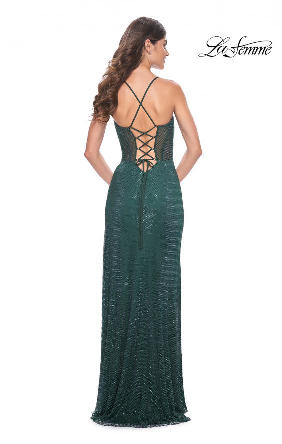 Picture of: Rhinestone Fishnet Dress with Illusion Bodice and Boning in Dark Emerald, Style: 32247, Detail Picture 15