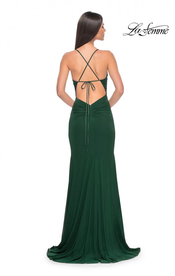 Picture of: Net Jersey Ruched Prom Dress with Illusion Bodice in Dark Emerald, Style: 31151, Detail Picture 8
