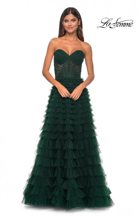 Picture of: A-Line Ruffle Tulle Prom Dress with Sweetheart Top in Dark Emerald, Style: 32283, Detail Picture 9