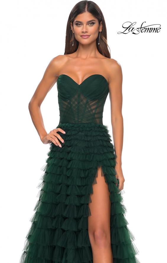 Picture of: A-Line Ruffle Tulle Prom Dress with Sweetheart Top in Dark Emerald, Style: 32283, Detail Picture 10