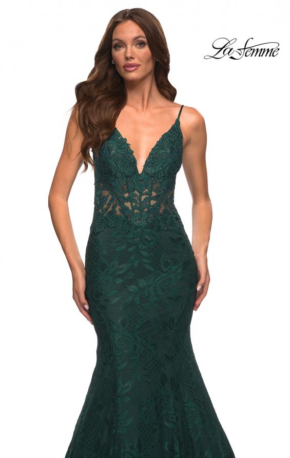 Picture of: Mermaid Lace Prom Dress with Sheer Jeweled Bodice in Green, Style: 30320, Detail Picture 11
