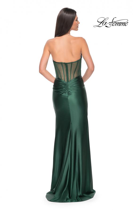 Picture of: Stretch Satin Gown with Sweetheart Top and Illusion Back in Dark Emerald, Style: 32159, Detail Picture 11