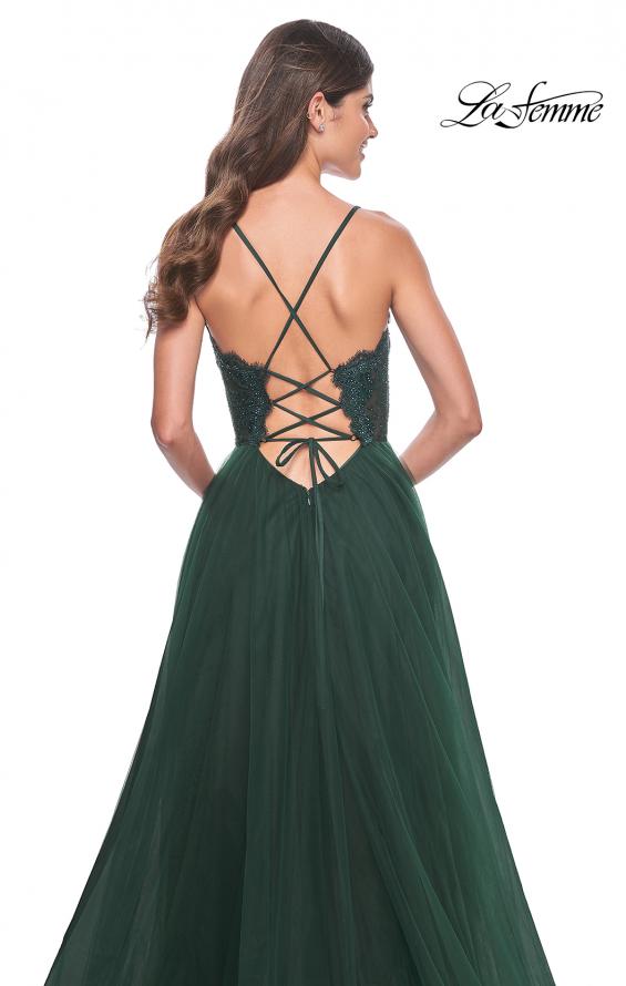 Picture of: Tulle Dress with Full Skirt and Sheer Lace Bodice in Dark Emerald, Style: 32306, Detail Picture 11