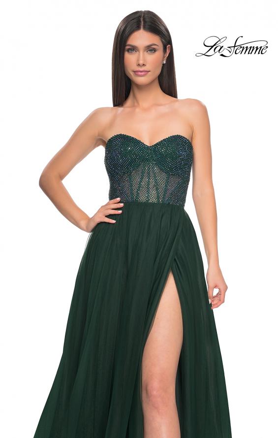 Picture of: A-Line Tulle Prom Dress with Rhinestone Fishnet Bodice in Dark Emerald, Style: 32216, Detail Picture 13