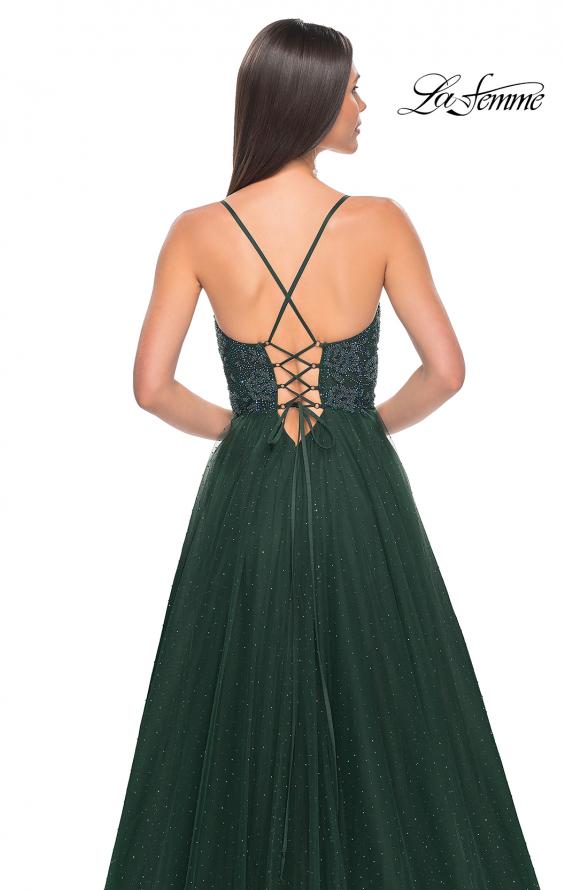Picture of: Beautiful Rhinestone Beaded Illusion Top Tulle Prom Dress in Dark Emerald, Style: 32020, Detail Picture 15