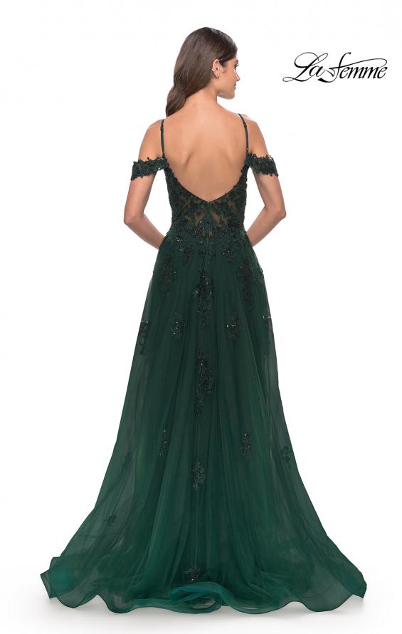 Picture of: A-Line Gown with Beautiful Beaded Lace Applique in Dark Emerald, Style: 31346, Back Picture