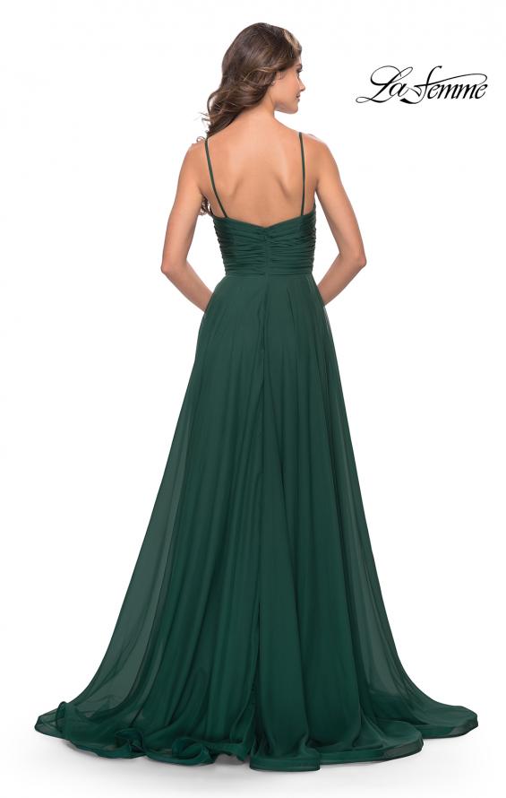 Picture of: Chiffon Dress with Pleated Bodice and Pockets in Dark Emerald, Style: 31500, Back Picture