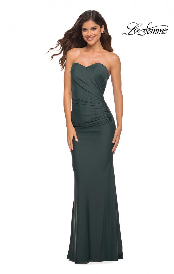 Picture of: Sweetheart Strapless Gown with Side Ruching in Dark Emerald, Detail Picture 1