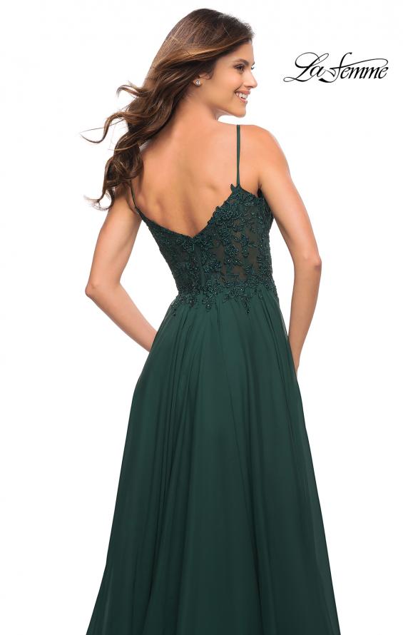 Picture of: A-line Gown with Sheer Floral Embellished Bodice in Emerald in Dark Emerald, Style: 30639, Detail Picture 3