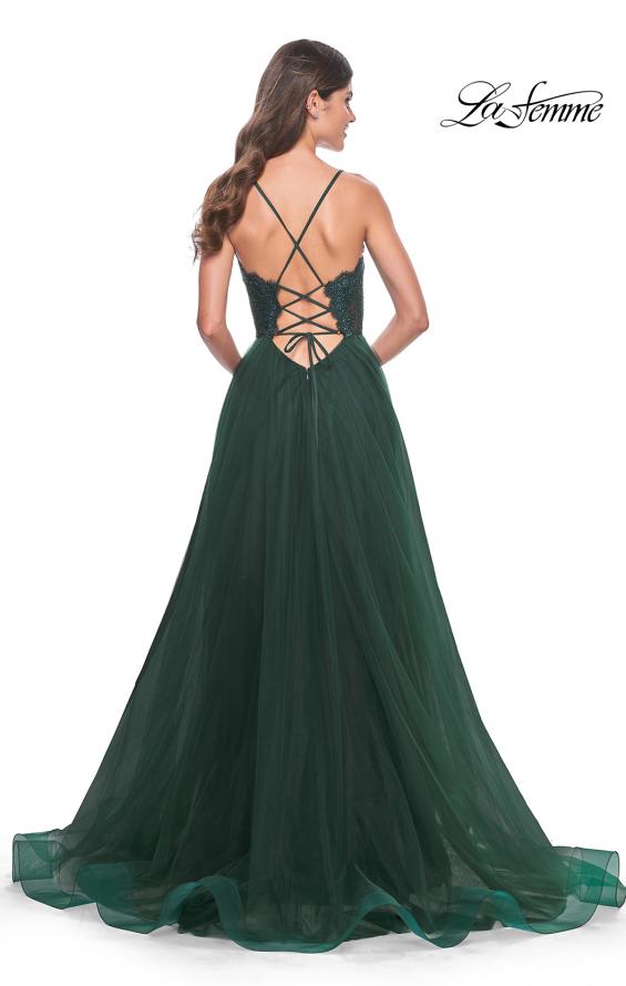 Picture of: Tulle Dress with Full Skirt and Sheer Lace Bodice in Dark Emerald, Style: 32306, Detail Picture 4