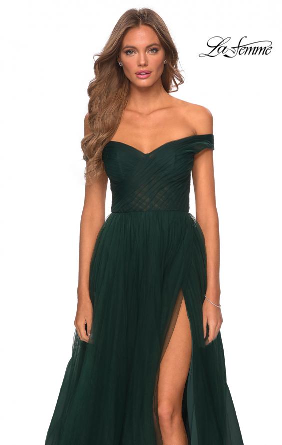 Picture of: Off The Shoulder Tulle Prom Dress with Sheer Bodice in Dark Emerald, Style: 28462, Detail Picture 6