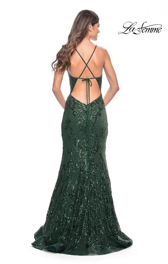 Picture of: Mermaid Print Sequin Dress with Lace Up Open Back in Dark Emerald, Style: 31943, Detail Picture 6