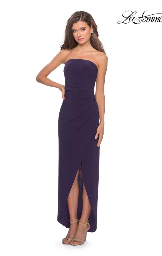 Picture of: Long Strapless Jersey Dress with Side Ruching in Dark Purple, Style: 28204, Main Picture