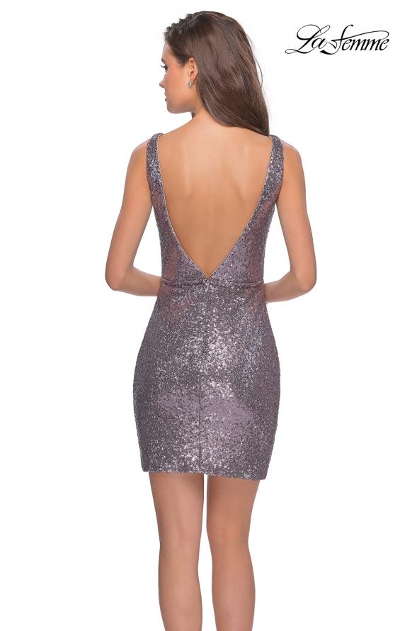 Picture of: Sequined Dress with Faux Wrap Skirt and Open Back in Dark Silver, Style: 28218, Detail Picture 2