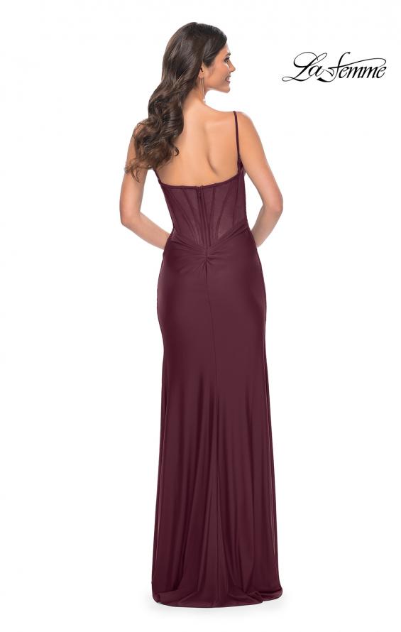 Picture of: Chic Jersey Dress with Ruching and Illusion Back in Dark Wine, Style: 32287, Detail Picture 9
