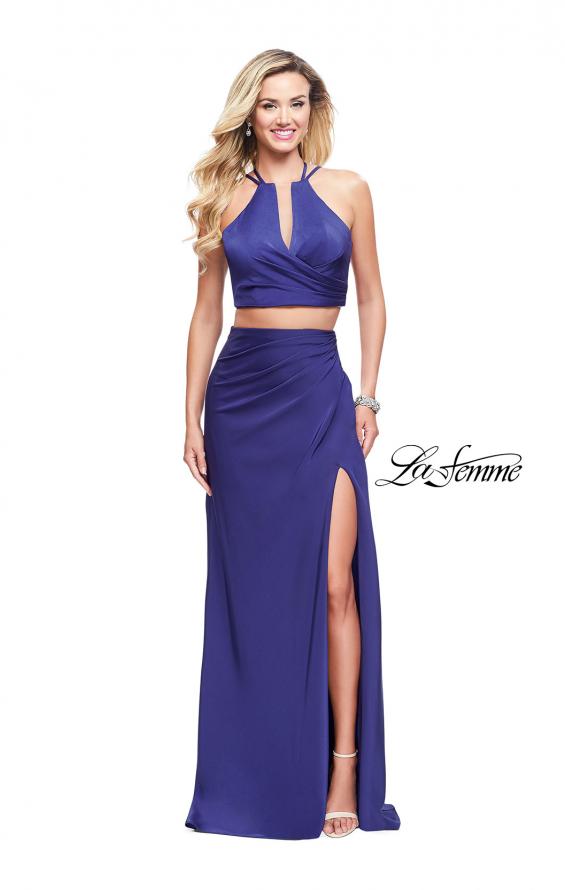 Picture of: Two Piece Jersey Prom Dress with Wrap Style Ruching in Dark Periwinkle, Style: 25731, Detail Picture 1